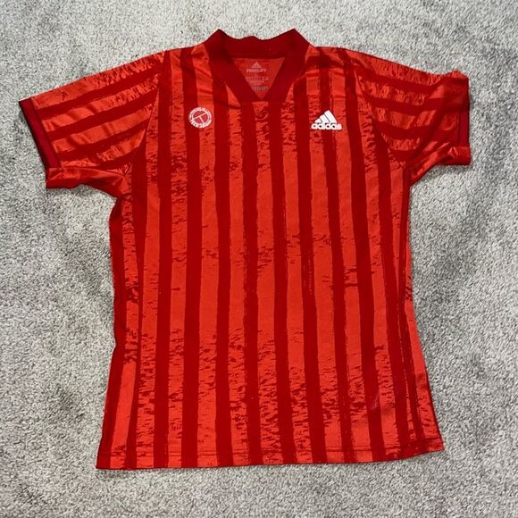 Adidas FREELIFT Climacool Red stripe men’s short sleeve Soccer Jersey shirt L - Picture 1 of 5